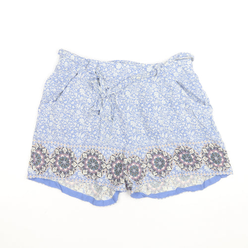 New Look Women's Blue Floral Viscose Paperbag Shorts Size 14