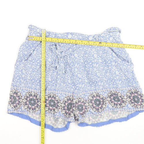 New Look Women's Blue Floral Viscose Paperbag Shorts Size 14