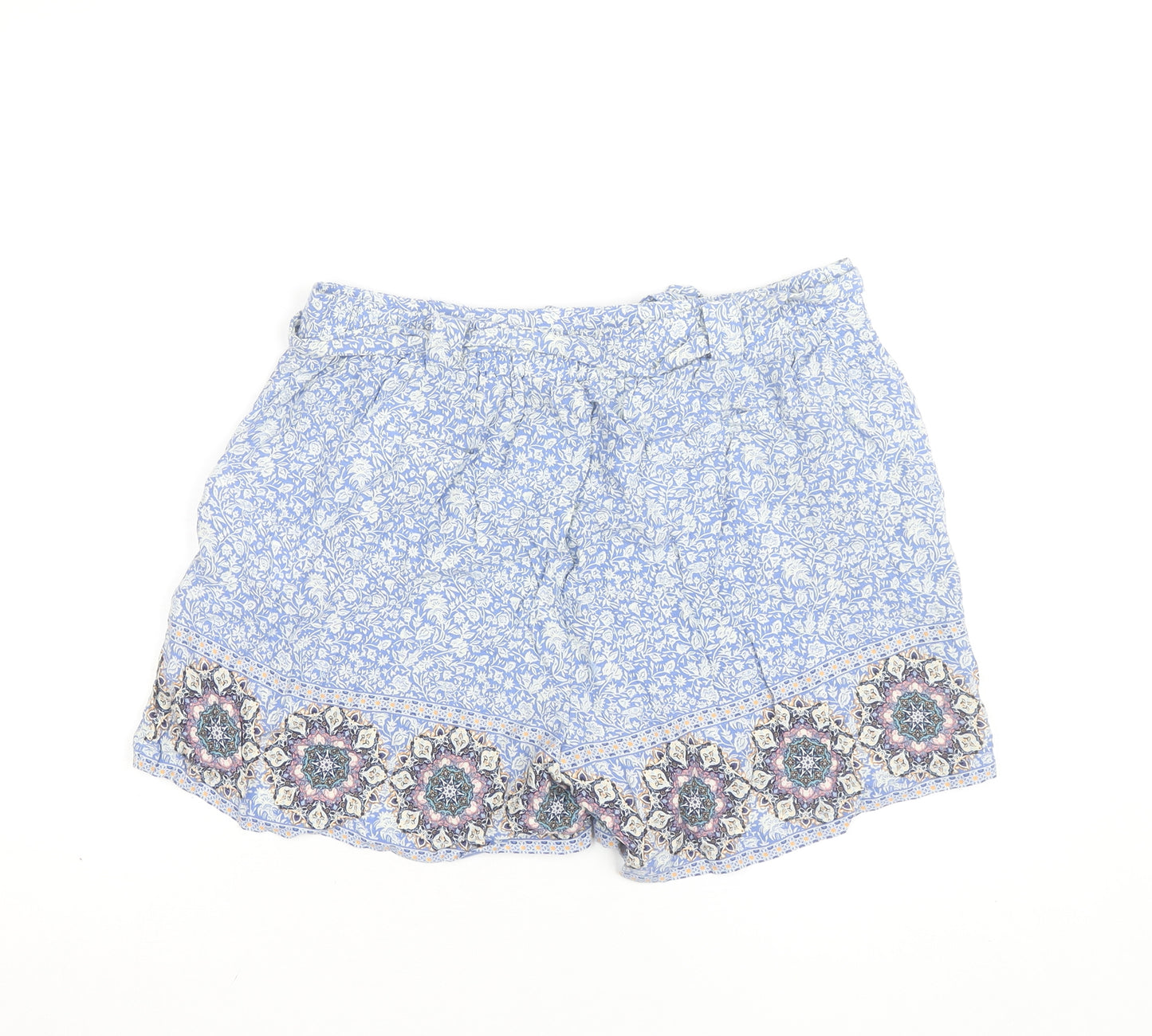New Look Women's Blue Floral Viscose Paperbag Shorts Size 14