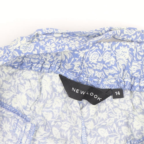 New Look Women's Blue Floral Viscose Paperbag Shorts Size 14