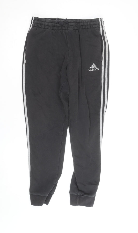 Adidas Womens Black Jogger Trousers Size M Elastic Waist Side Stripe