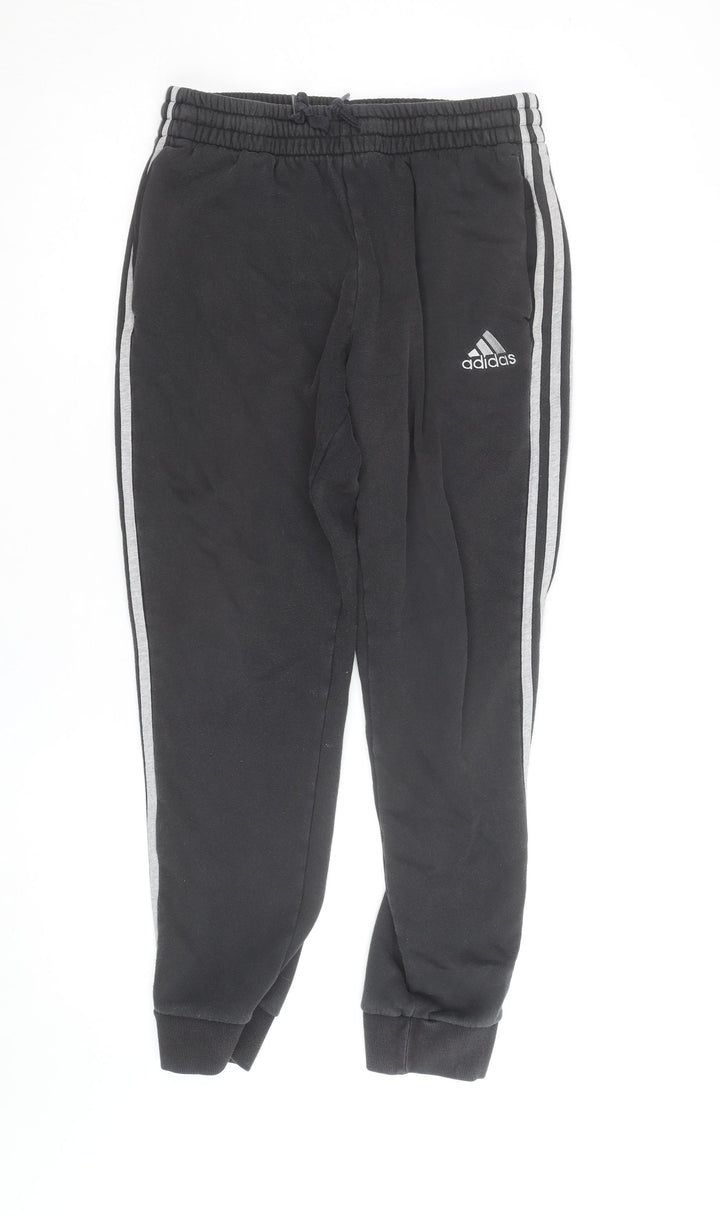 Adidas Womens Black Jogger Trousers Size M Elastic Waist Side Stripe