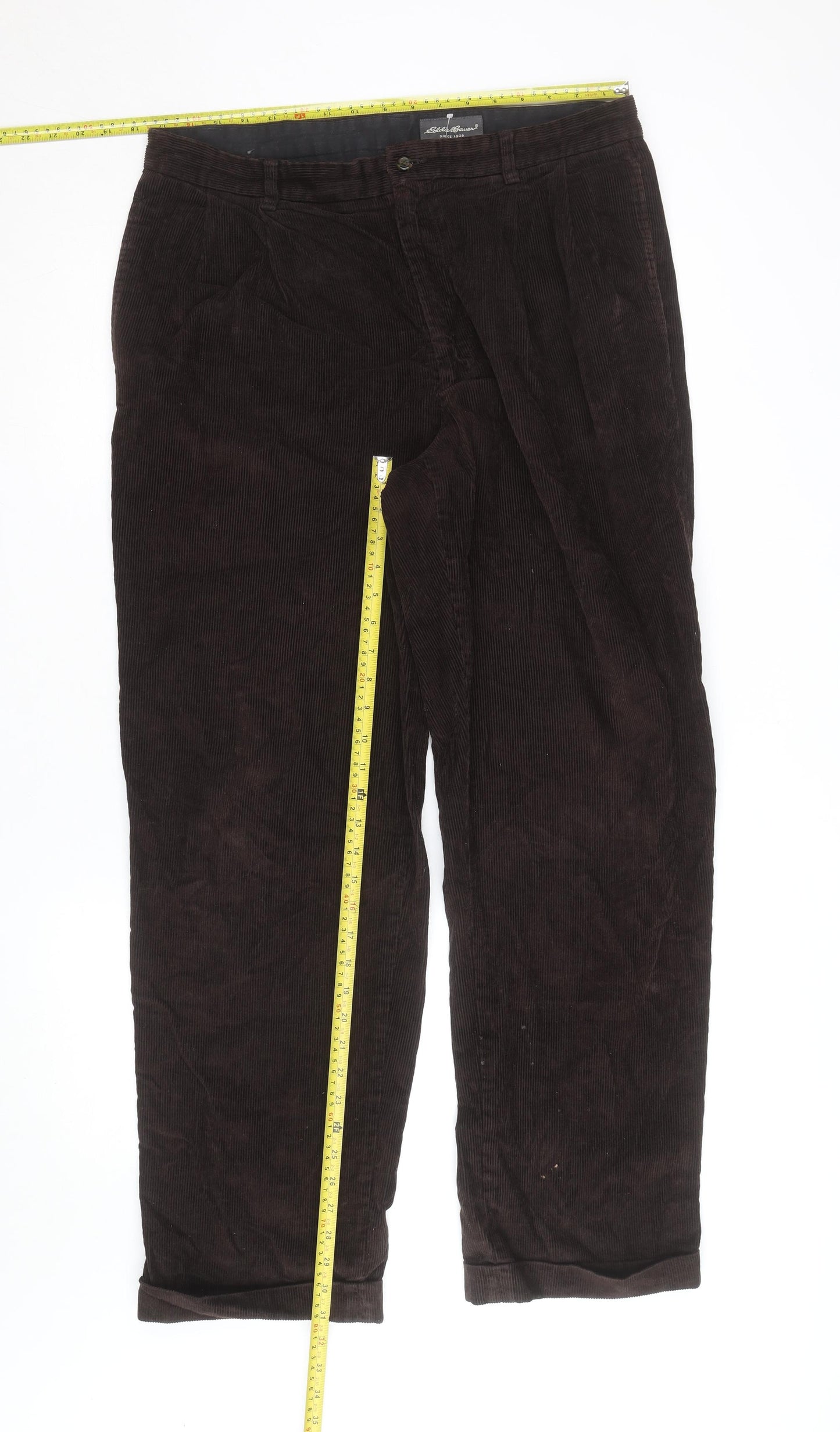Eddie Bauer Men's Brown Corduroy Trousers 36x32 Regular Fit