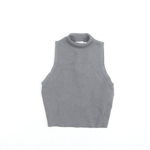 Zara Women Grey Sleeveless Mock Neck Knit Tank Top S
