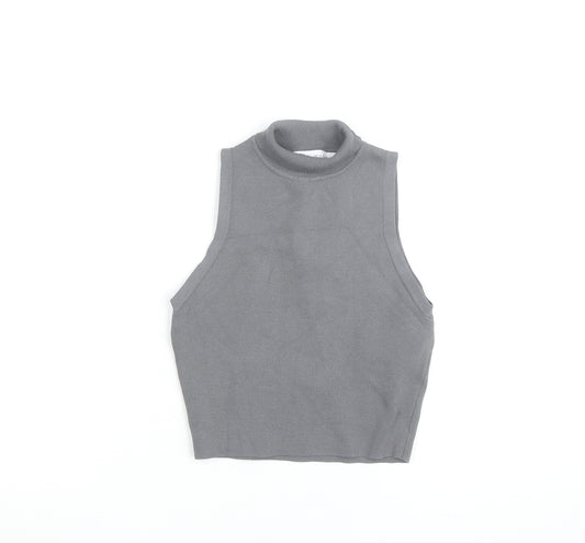 Zara Women Grey Sleeveless Mock Neck Knit Tank Top S