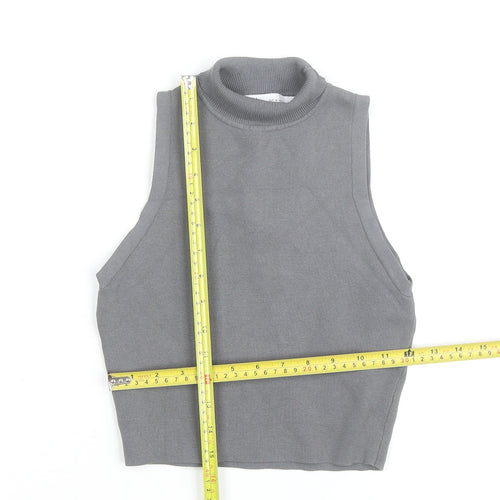 Zara Women Grey Sleeveless Mock Neck Knit Tank Top S