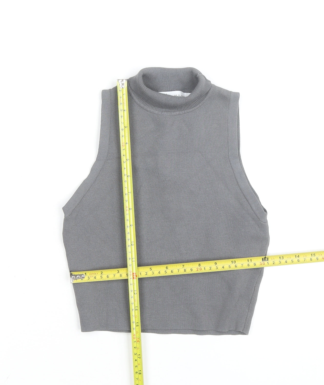 Zara Women Grey Sleeveless Mock Neck Knit Tank Top S