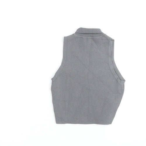 Zara Women Grey Sleeveless Mock Neck Knit Tank Top S