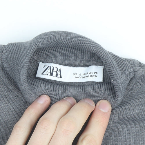 Zara Women Grey Sleeveless Mock Neck Knit Tank Top S