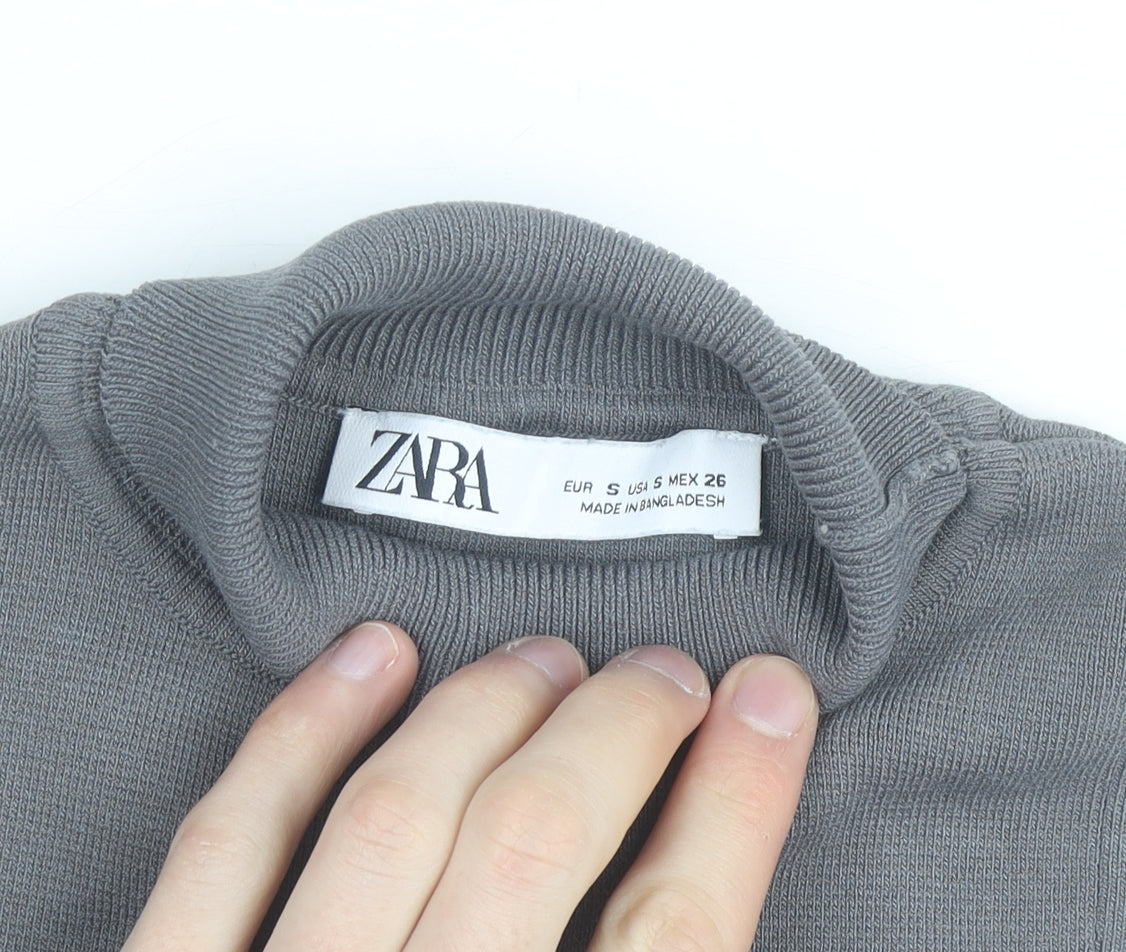 Zara Women Grey Sleeveless Mock Neck Knit Tank Top S