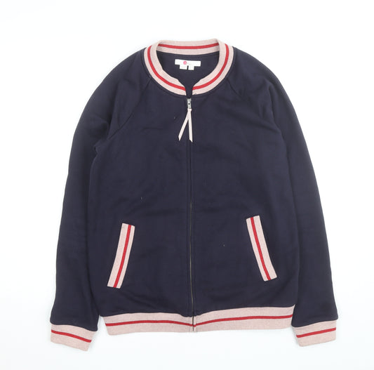 Boden Women Blue Varsity Jacket UK 12 Cotton Full Zip Casual