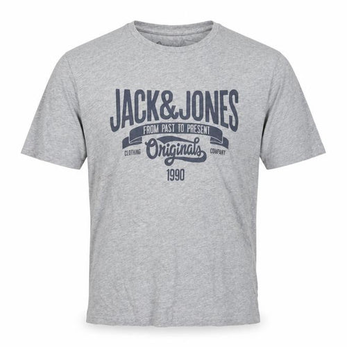 Jack & Jones Men's Grey Graphic Print Crew Neck T-Shirt Size L