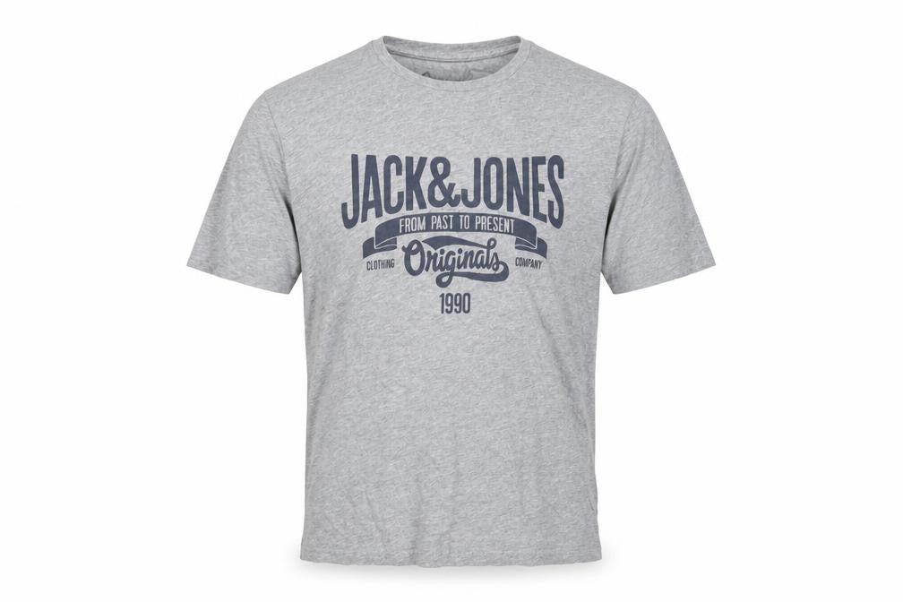 Jack & Jones Men's Grey Graphic Print Crew Neck T-Shirt Size L