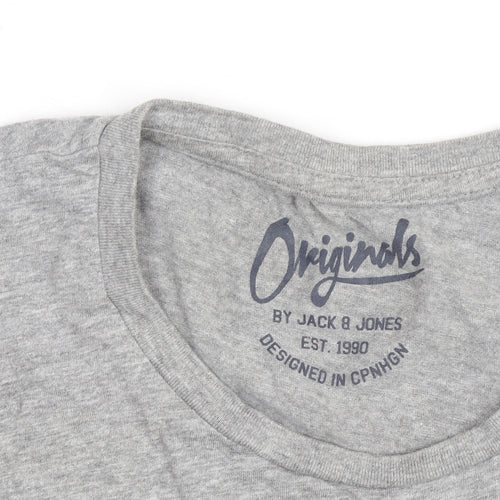 Jack & Jones Men's Grey Graphic Print Crew Neck T-Shirt Size L