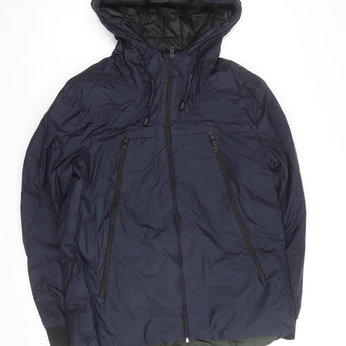 Jack & Jones Men's Blue Hooded Puffer Jacket L Water Resistant