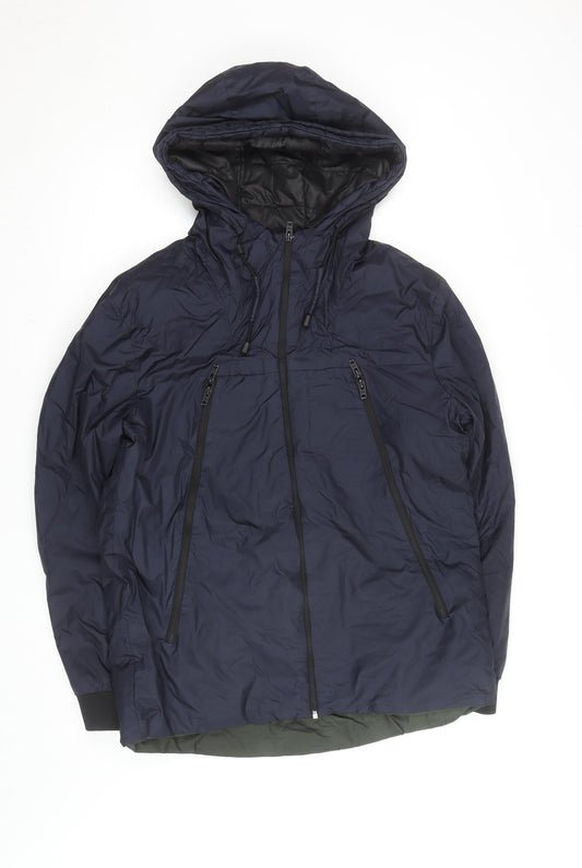 Jack & Jones Men's Blue Hooded Puffer Jacket L Water Resistant