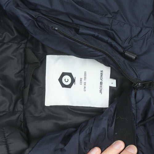 Jack & Jones Men's Blue Hooded Puffer Jacket L Water Resistant