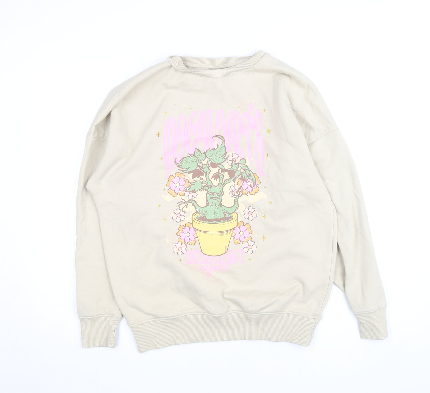 Harry Potter Women Beige Mandrake Print Pullover Sweatshirt Size S 8-10