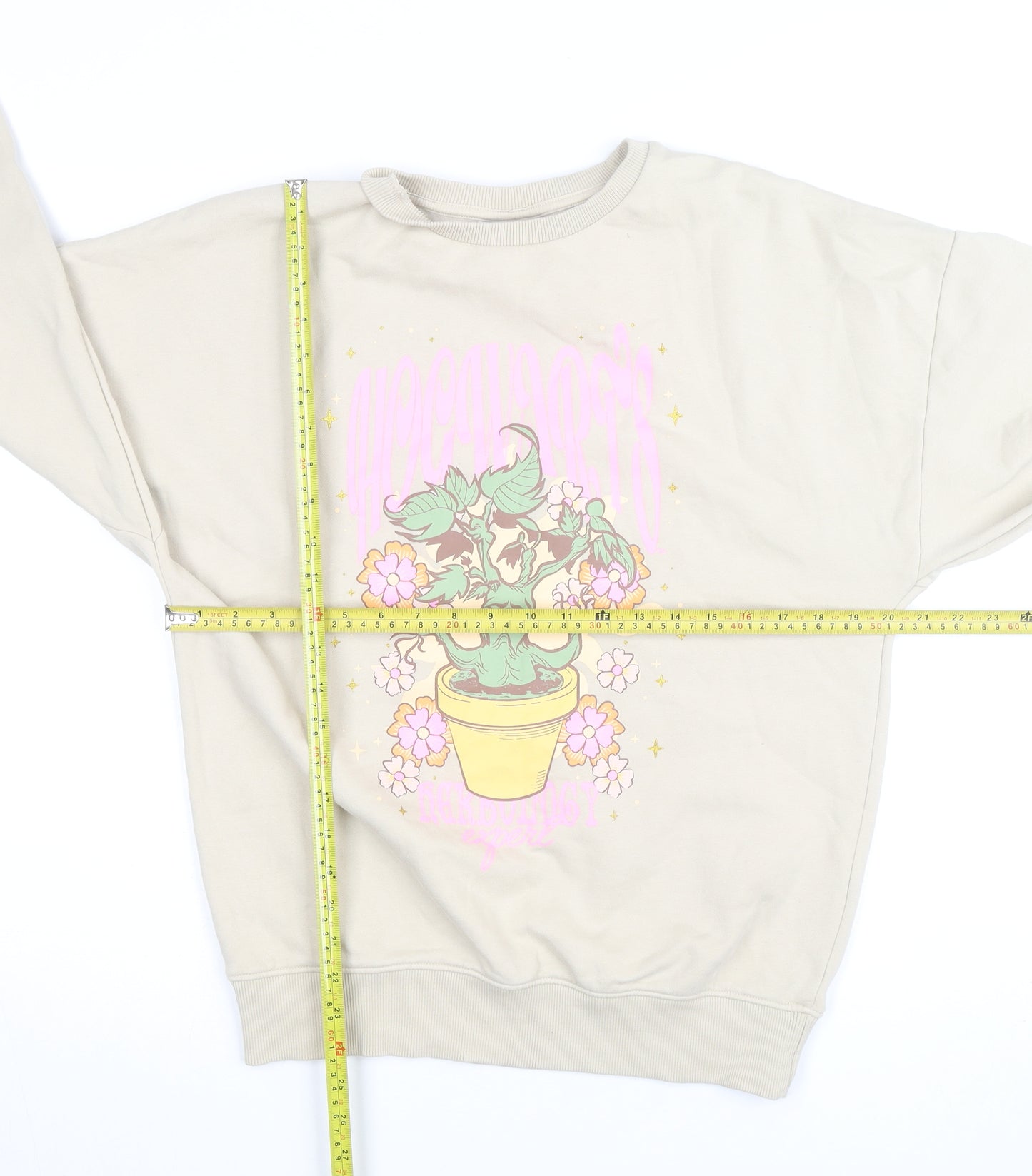 Harry Potter Women Beige Mandrake Print Pullover Sweatshirt Size S 8-10