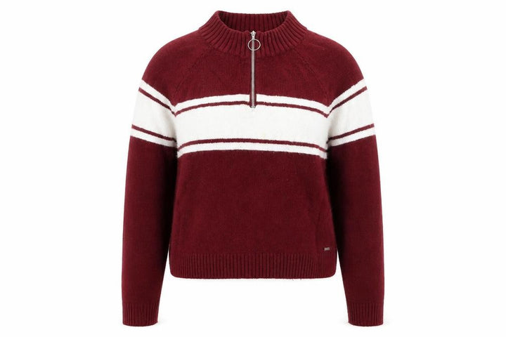 Hollister Womens Maroon & White Half Zip Jumper Size M Knit Pullover