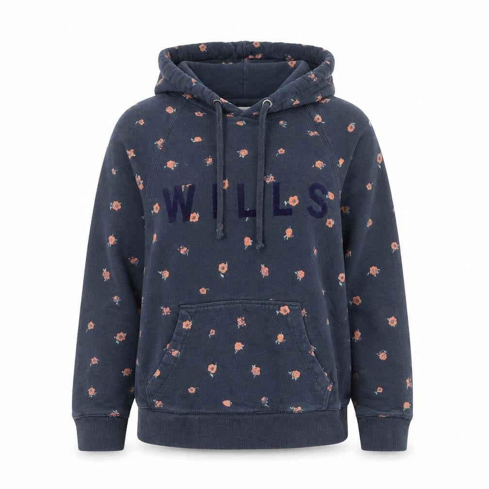 Front view of Jack Wills Women Blue Floral Pullover Hoodie UK 6