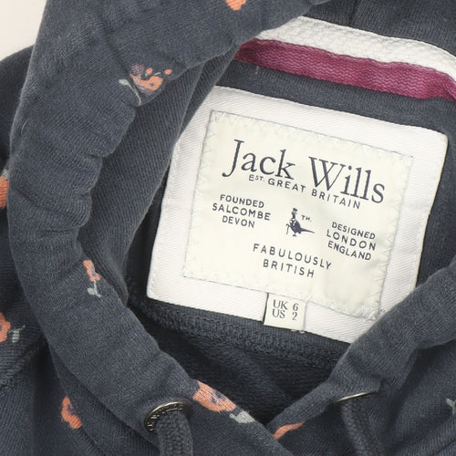 Jack Wills Women Blue Floral Pullover Hoodie UK 6