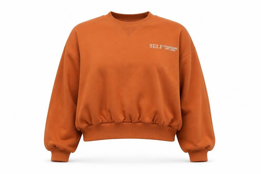 Front view of Self Women’s Brown Oversized Crew Neck Sweatshirt XL Cotton