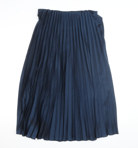 Zara Women Blue Midi Pleated Satin Skirt L