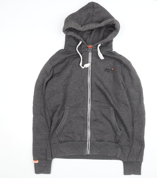Superdry Mens Grey Full Zip Hoodie L Cotton Blend Casual