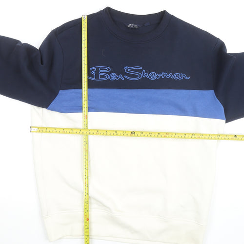 Ben Sherman Men's Blue Colour Block Crew Neck Sweatshirt L