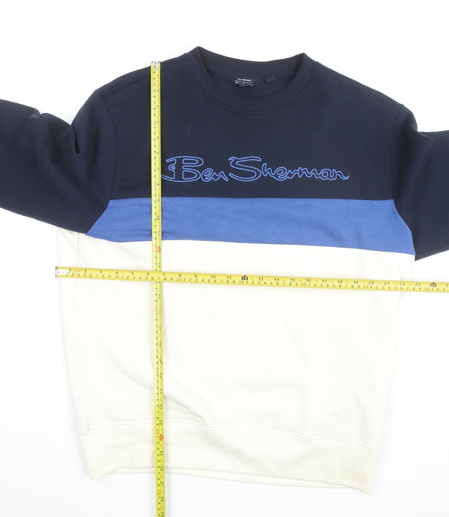 Ben Sherman Men's Blue Colour Block Crew Neck Sweatshirt L