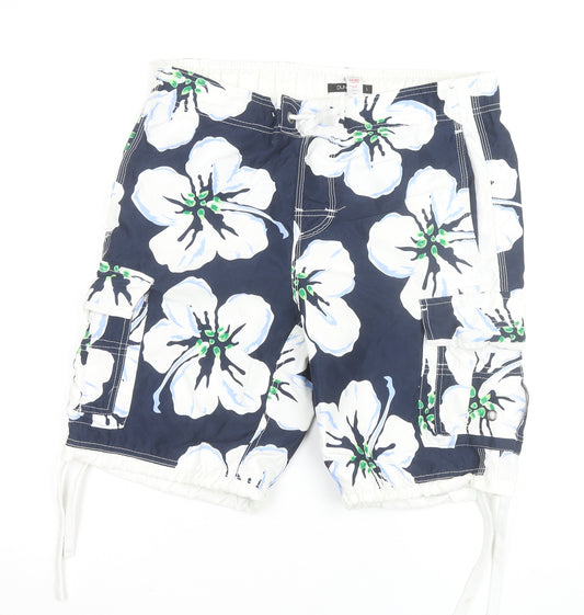 Dunnes Men Blue Floral Cargo Swim Shorts L 36in Polyester Beachwear