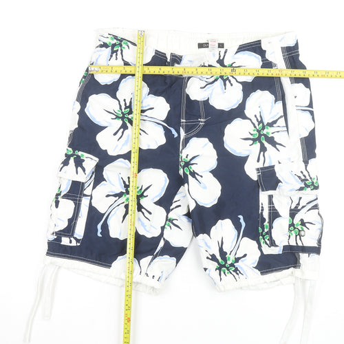 Dunnes Men Blue Floral Cargo Swim Shorts L 36in Polyester Beachwear