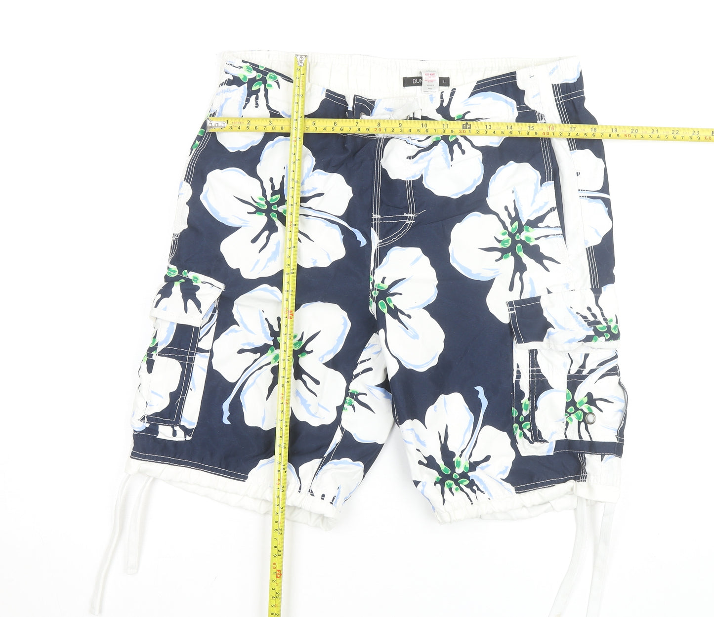 Dunnes Men Blue Floral Cargo Swim Shorts L 36in Polyester Beachwear
