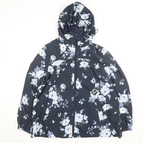 Damart Womens Blue Floral Hooded Rain Coat Jacket Size 18
