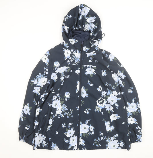 Damart Womens Blue Floral Hooded Rain Coat Jacket Size 18