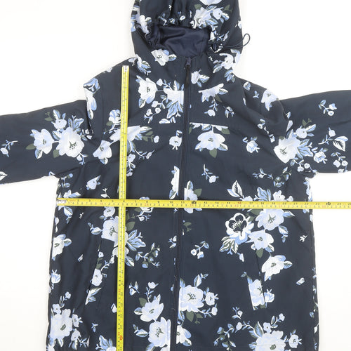Damart Womens Blue Floral Hooded Rain Coat Jacket Size 18