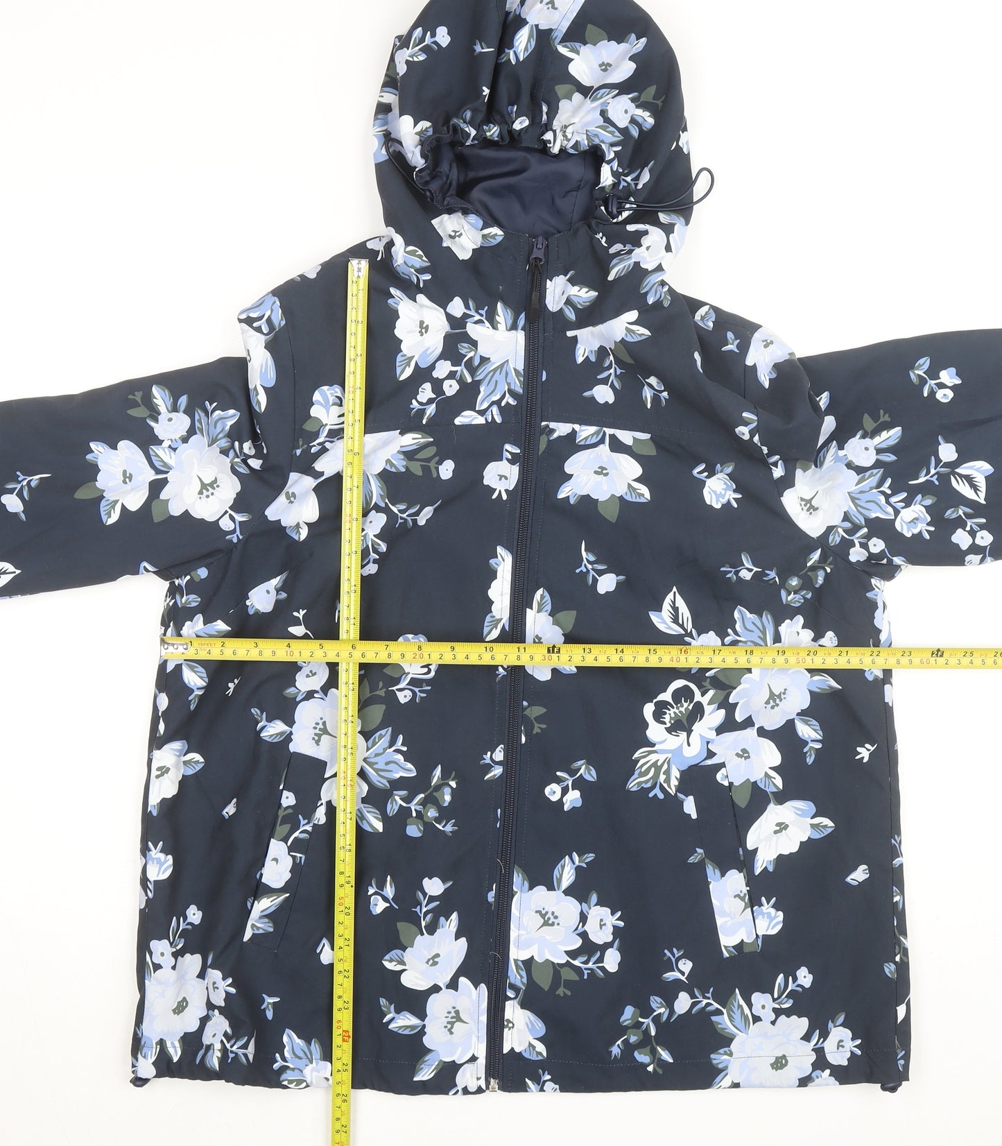 Damart Womens Blue Floral Hooded Rain Coat Jacket Size 18