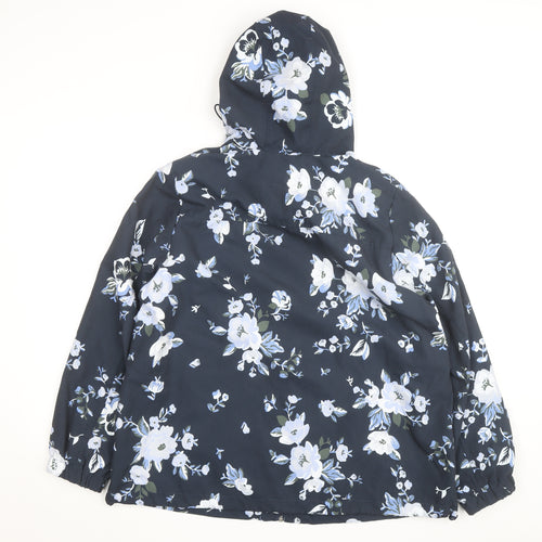 Damart Womens Blue Floral Hooded Rain Coat Jacket Size 18