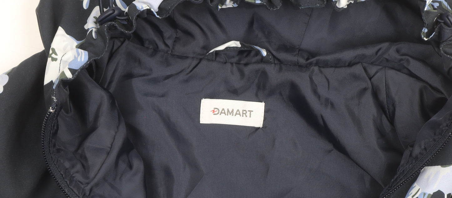 Damart Womens Blue Floral Hooded Rain Coat Jacket Size 18