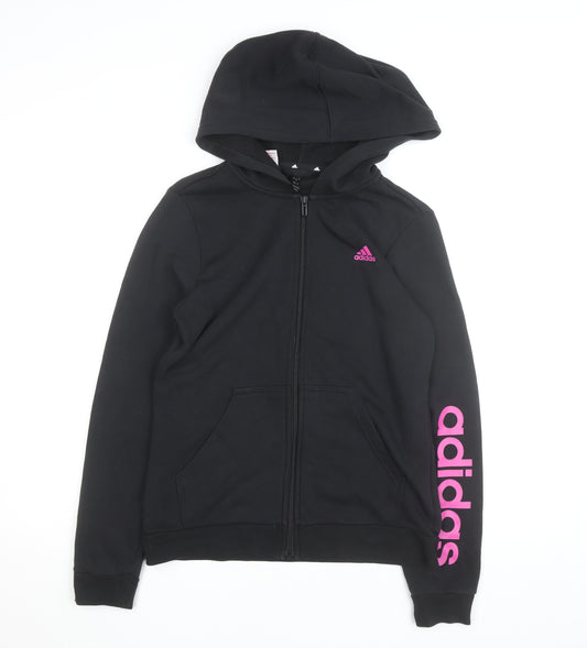 Adidas Womens Black Full Zip Hoodie XL Logo Sleeve Casual Sportswear