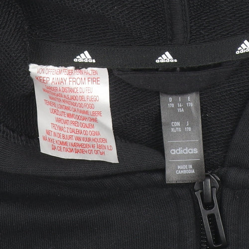Adidas Womens Black Full Zip Hoodie XL Logo Sleeve Casual Sportswear