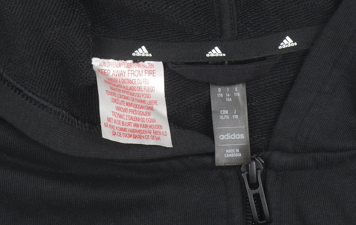 Adidas Womens Black Full Zip Hoodie XL Logo Sleeve Casual Sportswear