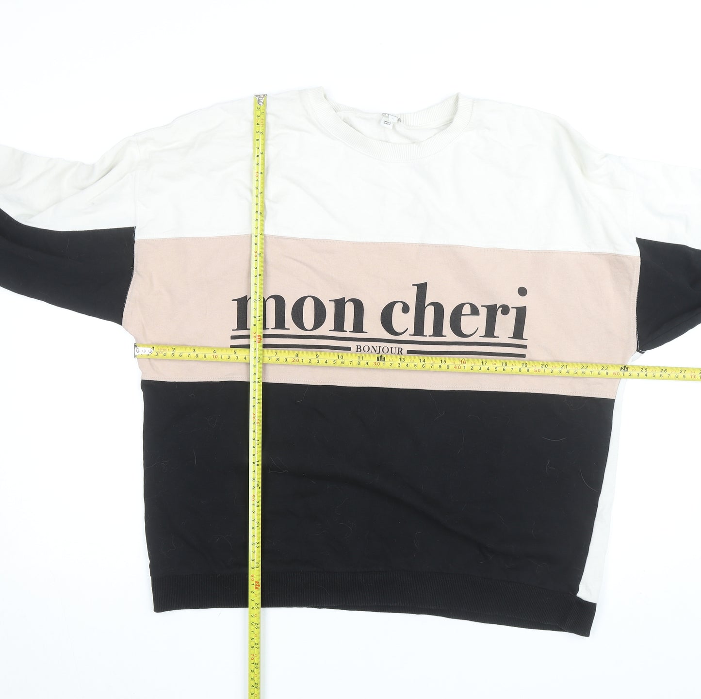 River Island Womens Beige Black Colourblock Pullover Sweatshirt L