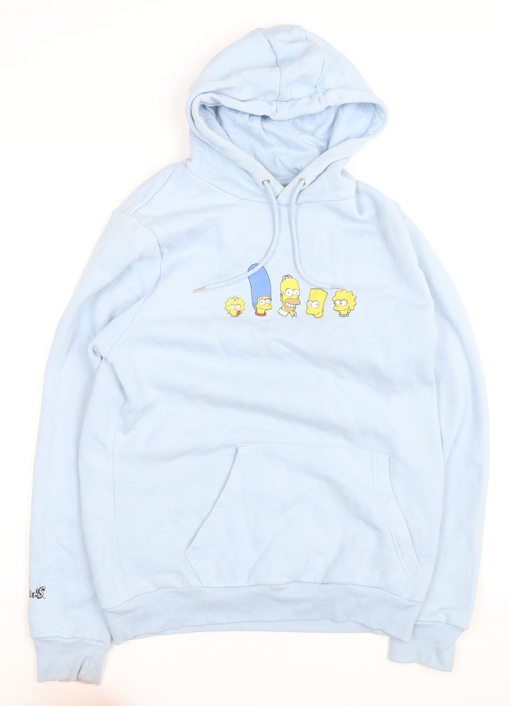 The Simpsons Mens Light Blue Hoodie L Pullover Graphic Print Cotton Blend