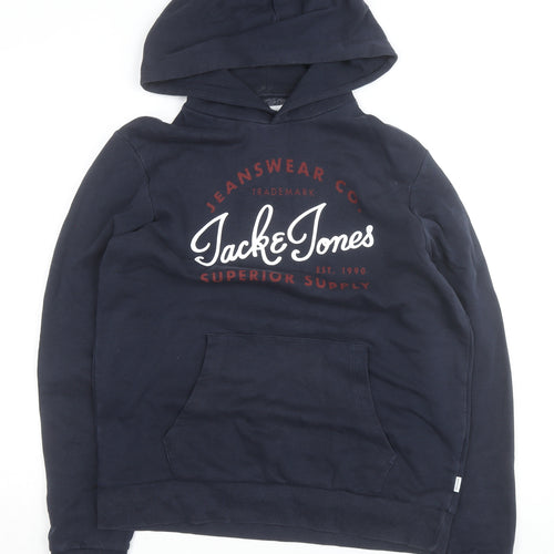 Jack & Jones Men's Blue Pullover Hoodie M Logo Sweatshirt