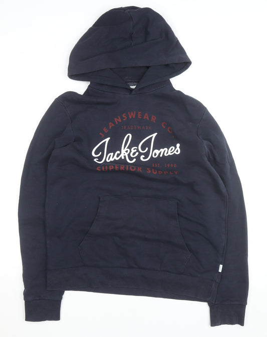 Jack & Jones Men's Blue Pullover Hoodie M Logo Sweatshirt