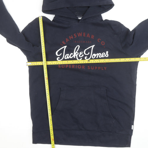 Jack & Jones Men's Blue Pullover Hoodie M Logo Sweatshirt