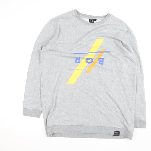 BQR Men's Grey Graphic Pullover Sweatshirt L Regular Fit