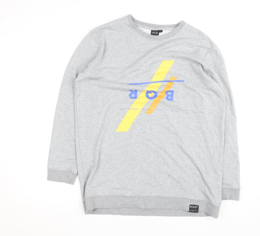BQR Men's Grey Graphic Pullover Sweatshirt L Regular Fit